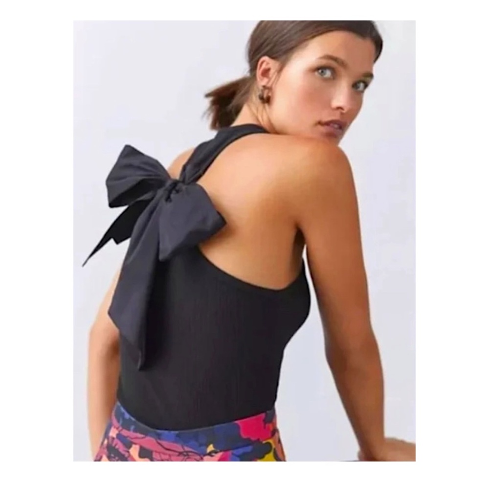 Anthropologie Sunday in Brooklyn Bow-Tie Racerback Black Ribbed Tank NWT